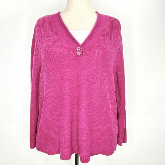 CJ Banks Sweater Women's 2X Pink White Knit Preppy Pullover 2-in-1 Long Sleeve - Picture 1 of 7